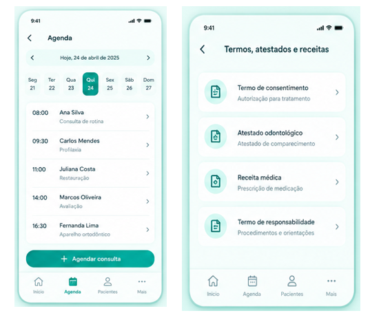 Telas de agenda e termos do Simple Smile